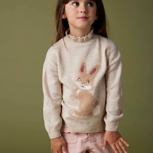 Glittery Animal Jacquard Knit Jumper for Girls marl beige