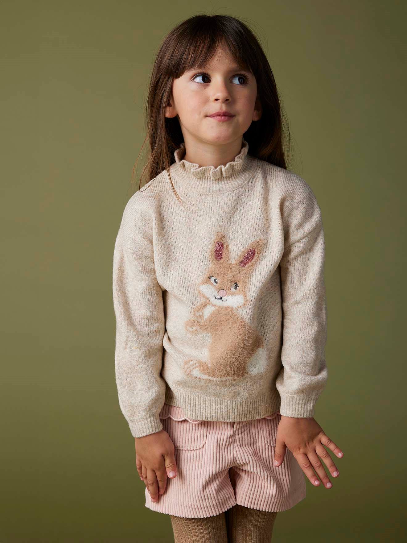 Glittery Animal Jacquard Knit Jumper for Girls marl beige