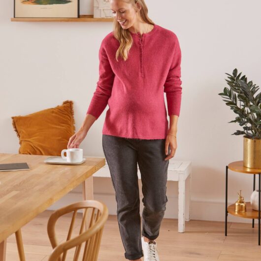Grandad-Style Top, Maternity & Nursing Special purple light solid