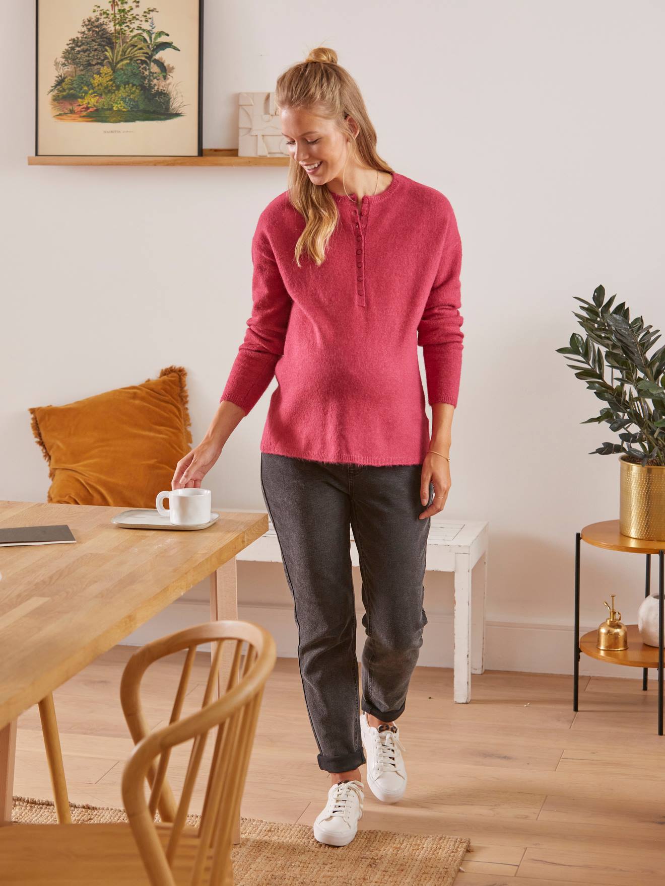Grandad-Style Top, Maternity & Nursing Special purple light solid
