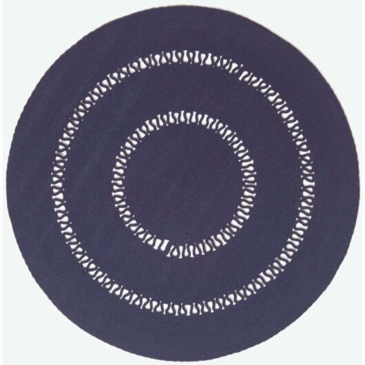 HOMESCAPES Navy Crochet Braided Rug 150cm Round