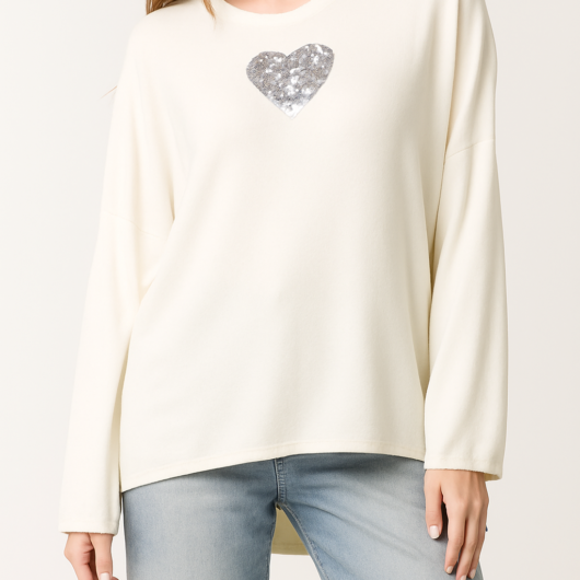 Heart Sequin Cut And Sew Top - ONE / IVORY