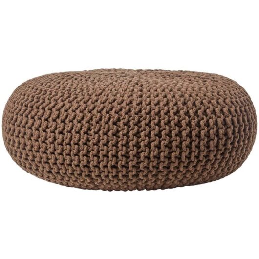 Homescapes - Chocolate Brown Large Round Cotton Knitted Pouffe Footstool