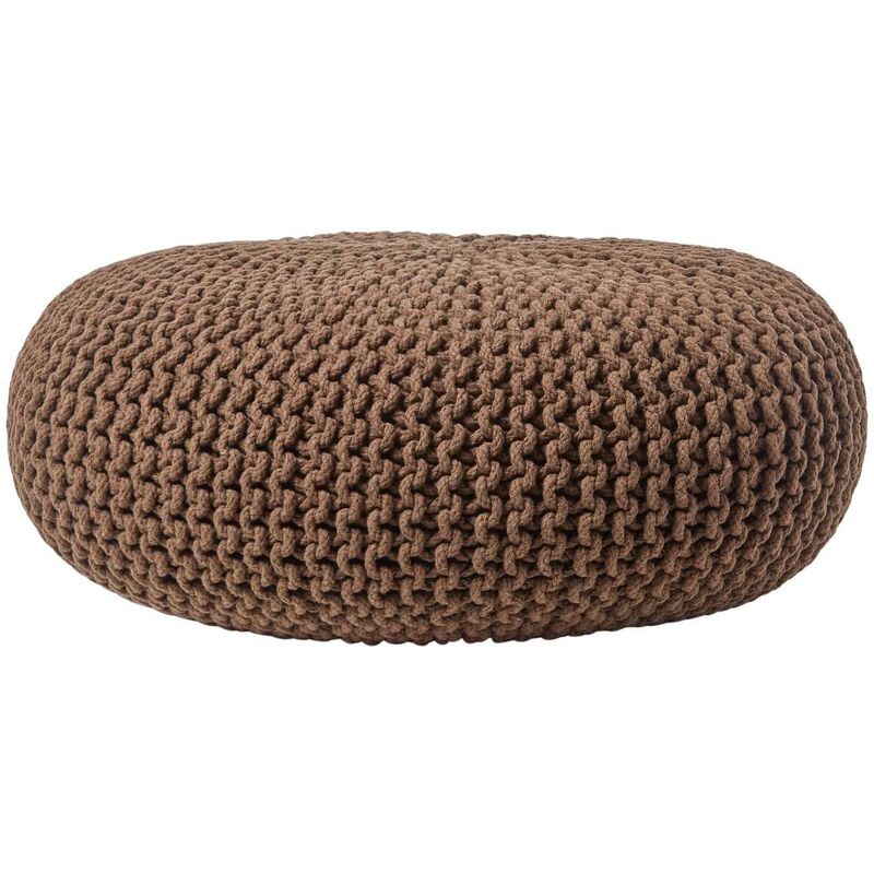 Homescapes - Chocolate Brown Large Round Cotton Knitted Pouffe Footstool
