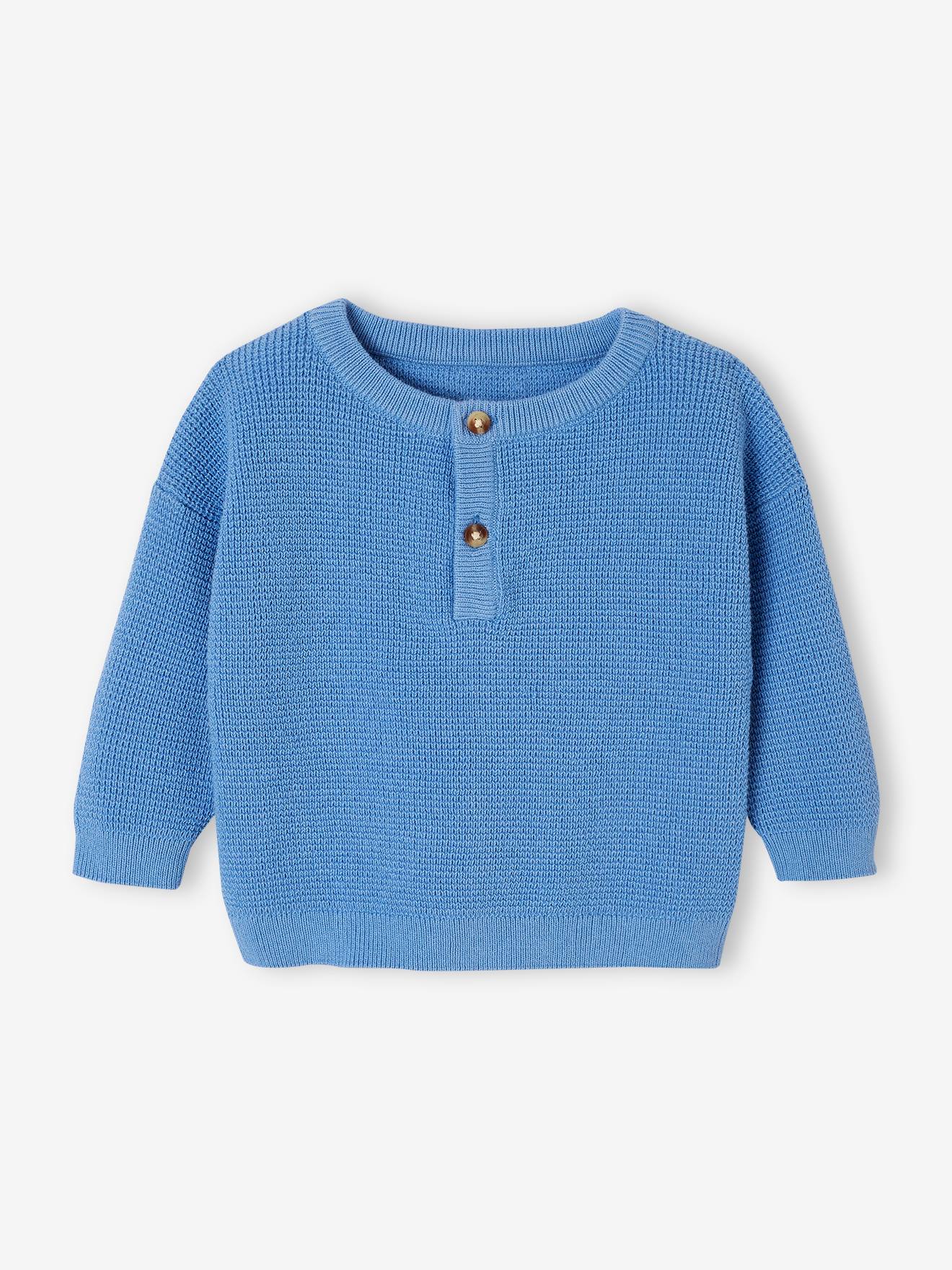 Honeycomb Knit Jumper with Grandad-Style Neckline for Babies blue