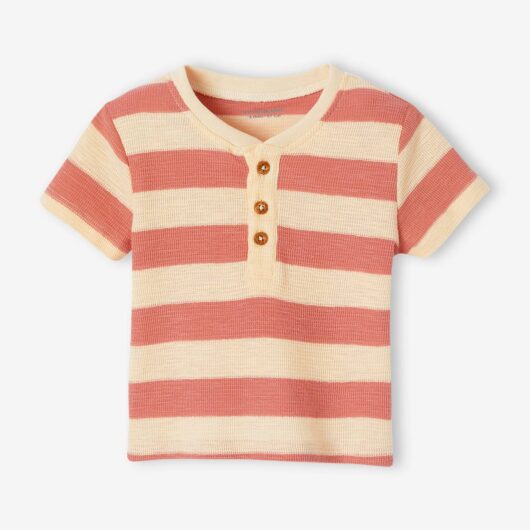 Honeycomb Knit Striped T-Shirt for Babies tomato red