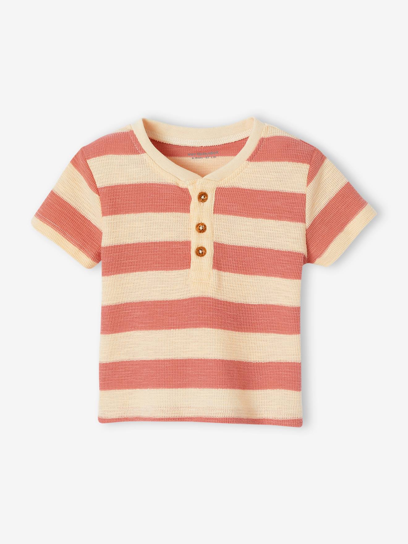 Honeycomb Knit Striped T-Shirt for Babies tomato red