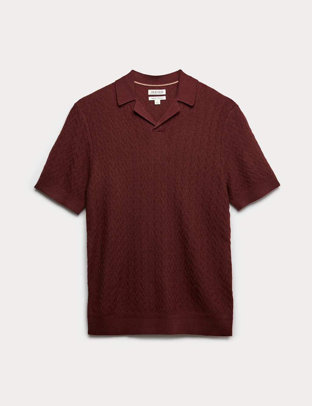 JAEGER Merino Wool Rich Knitted Polo Shirt with Silk Burgundy