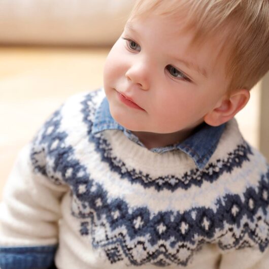Jacquard Jumper in Ultra Soft Fuzzy Knit for Baby Boys ecru