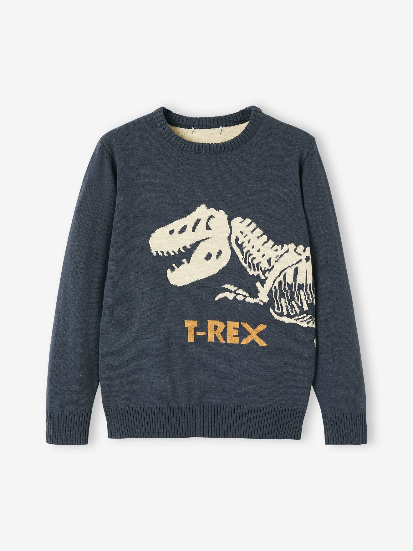 Jacquard Jumper with Fun Motif for Boys blue medium solid with design