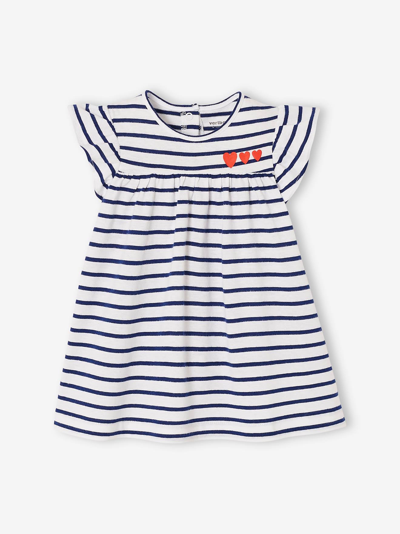 Jersey Knit Dress for Babies blue dark striped