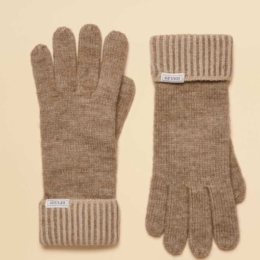 Joules Ribbed Cuff Gloves with Wool Natural Mix