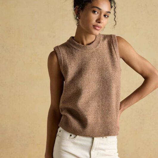 Joules Textured Crew Neck Knitted Vest Tan