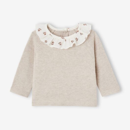 Jumper with Floral Frilled Collar for Newborn Babies marl beige