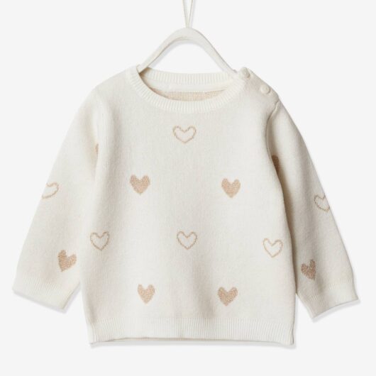 Jumper with Jacquard Knit Hearts for Baby Girls white