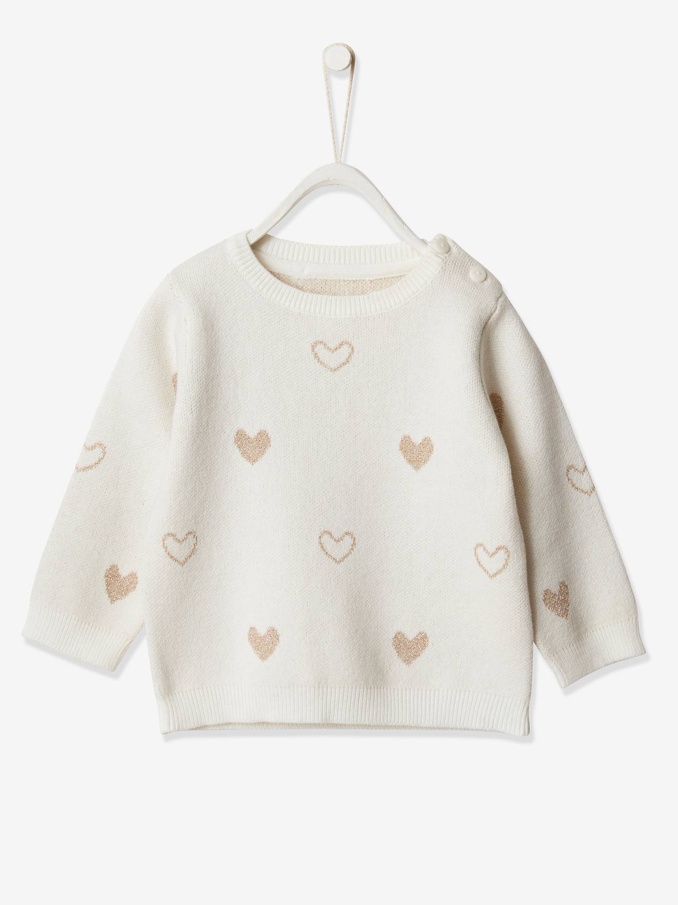Jumper with Jacquard Knit Hearts for Baby Girls white