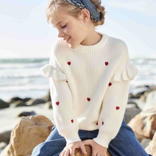 Jumper with Ruffled Sleeves for Girls ecru