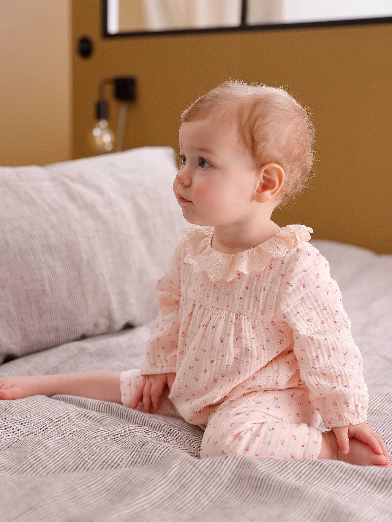 Jumpsuit for Baby, in Cotton Gauze pale pink