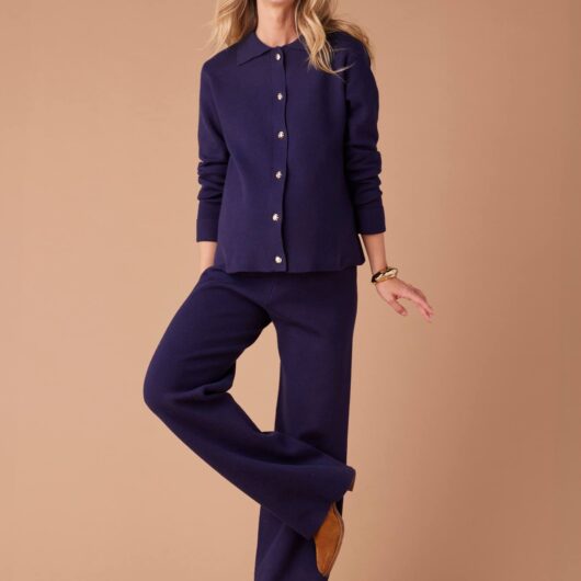 Knitted Cardigan & Wide Leg Trouser Set, ENVIE DE FRAISE navy blue