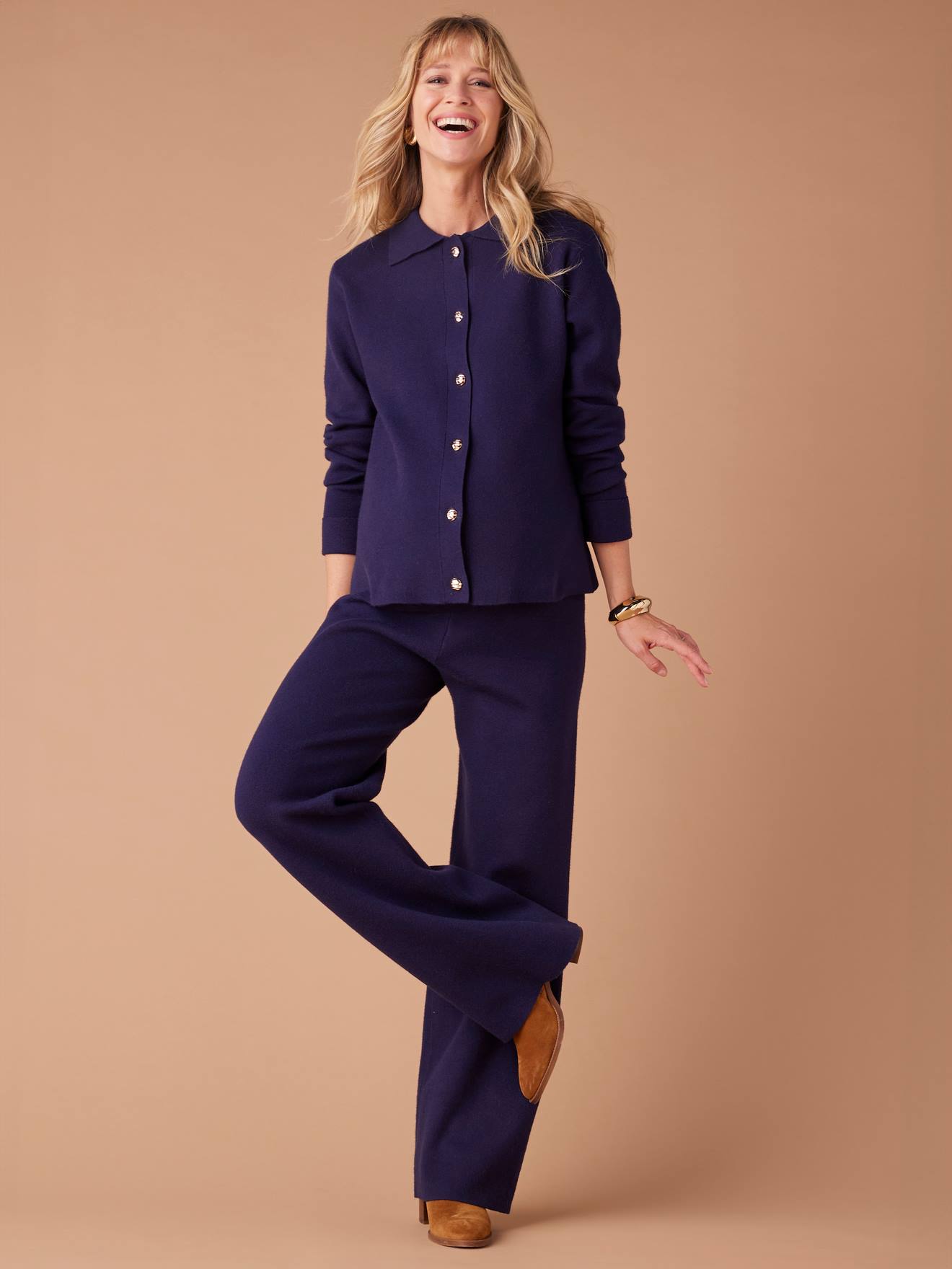 Knitted Cardigan & Wide Leg Trouser Set, ENVIE DE FRAISE navy blue