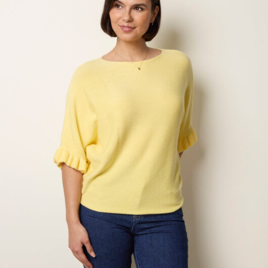 Knitted Frill Sleeve Batwing Jumper - ONE / LEMON