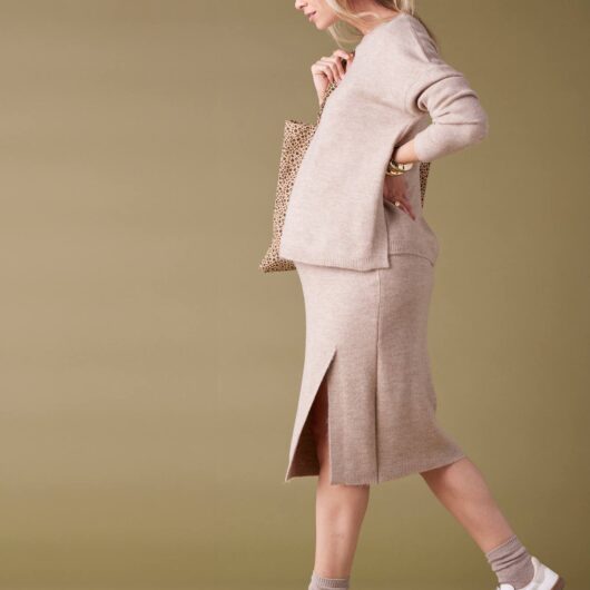 Knitted Jumper & Skirt Ensemble taupe