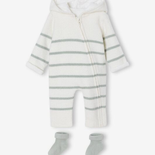 Knitted Jumpsuit + Socks Set for Newborns sage green