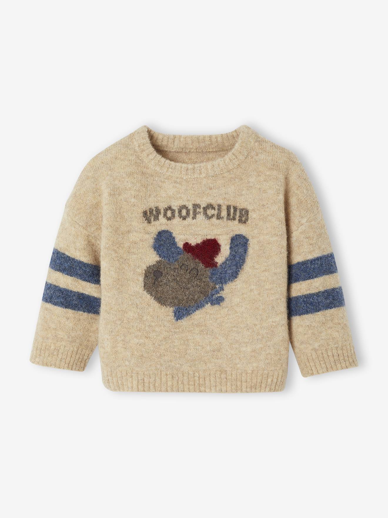 Knitted baby jumper with jacquard pattern marl beige