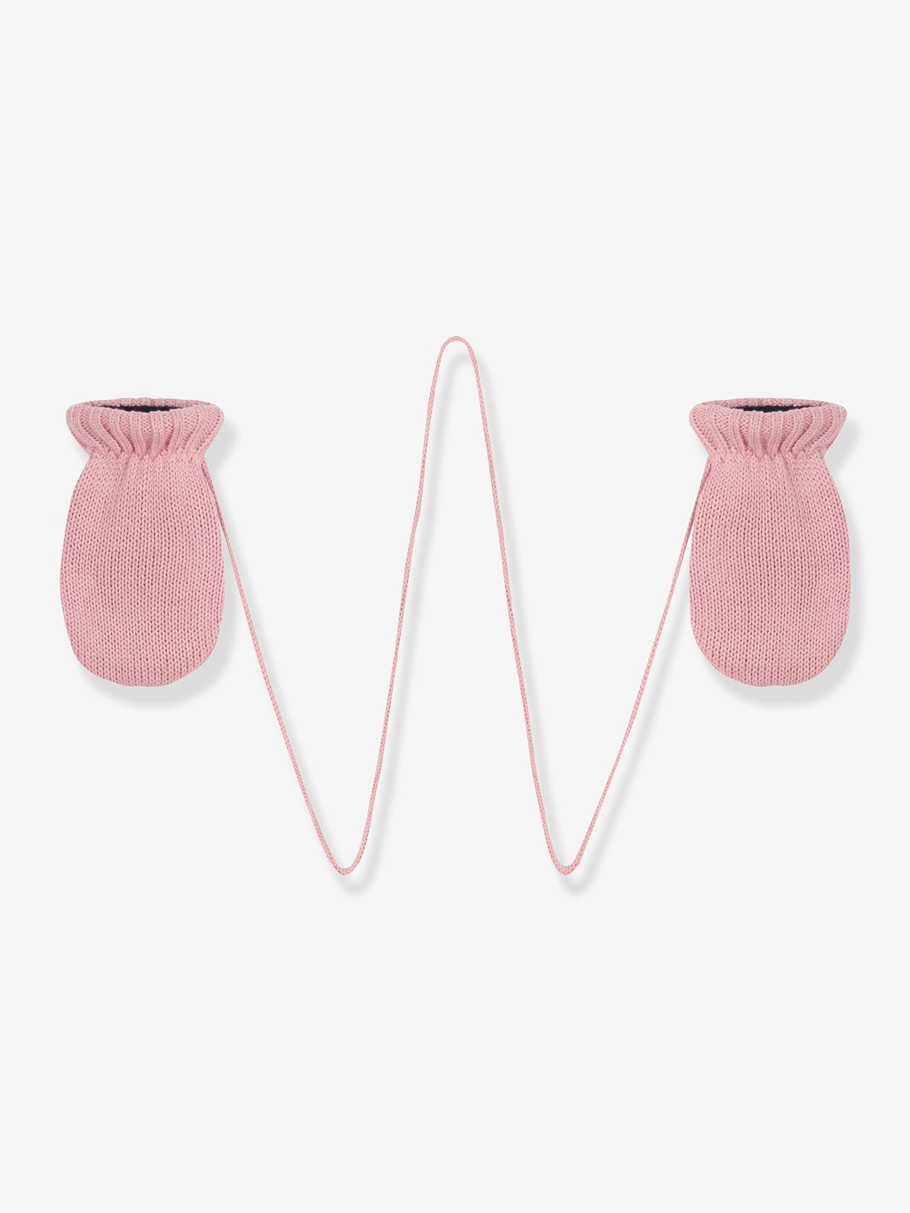 Knitted mittens with fleece lining for baby girls white