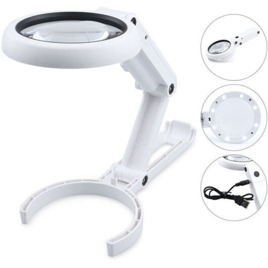 LED Magnifying Lamp, Dimmable Hands-Free Magnifier with Light and Stand, Desktop Magnifier