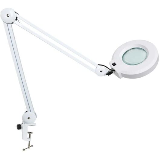 LED Magnifying Lamp, Work Lamp, with 105mm Glass Lens, 5 Diopters, Metal Clip, Swivel Arm, Dimmable Lights in 3 Colour Modes, 16 Watts