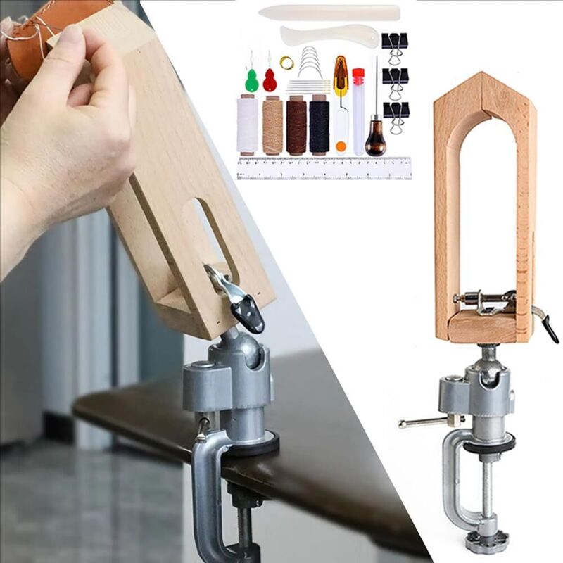 Leatherworking Kit, Leather Craft Tools, Leather Clamps and Leatherworking Pliers, 29 pcs. The wood can be rotated 360°, making it easy to use, for