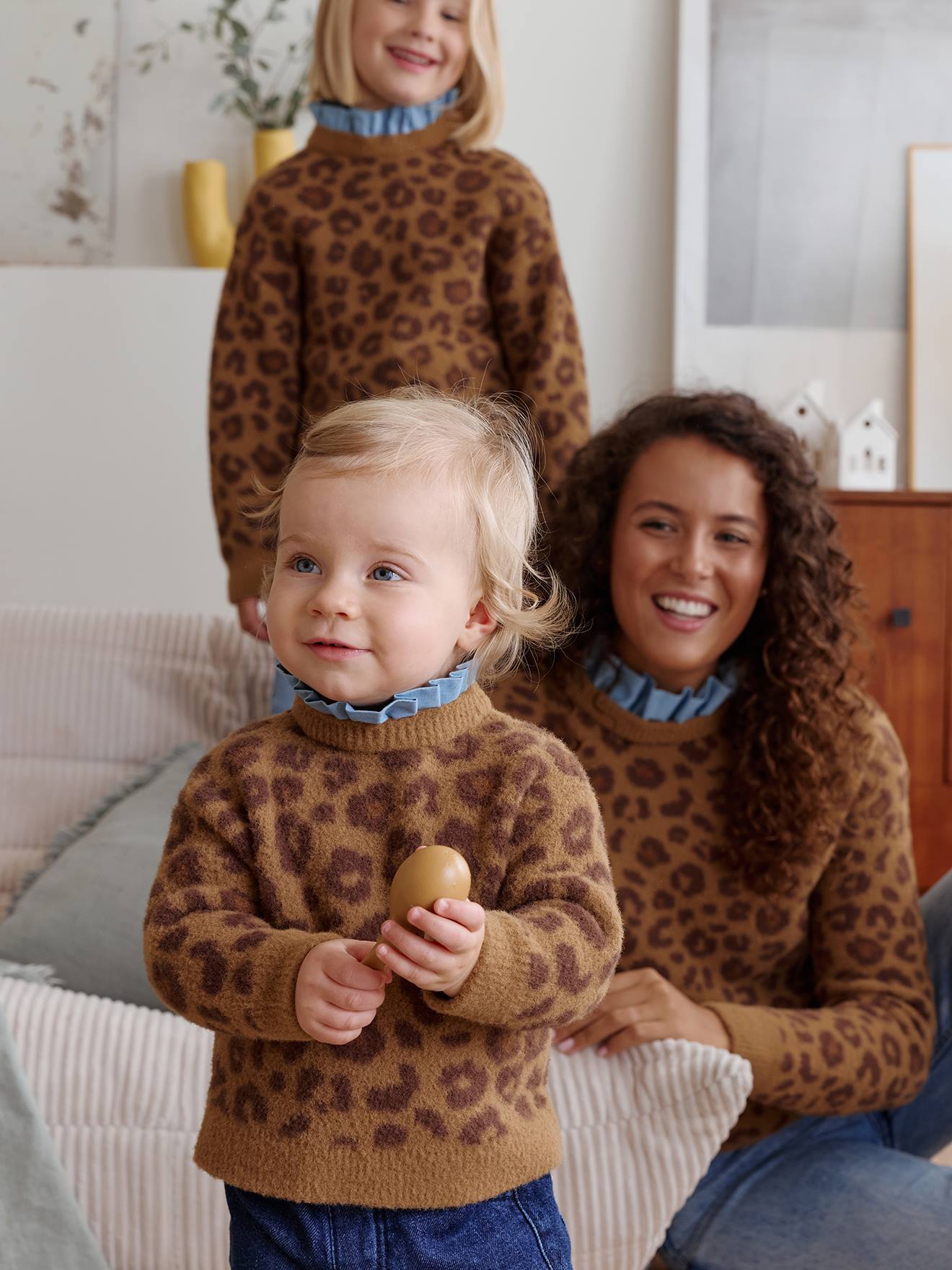 Leopard chambray baby jumper brown