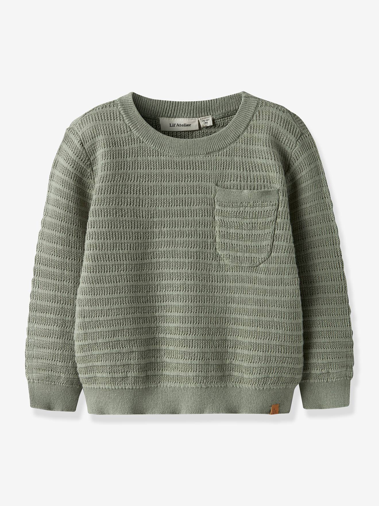 Lil' Atelier MINI boy's knitted jumper in cotton lichen