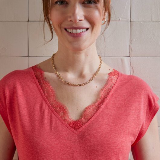 Linen Blend Front/Back Maternity T-Shirt pomegranate