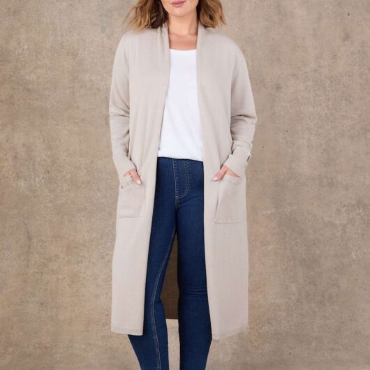 Live Unlimited London Cotton Rich Knitted Longline Cardigan Oatmeal