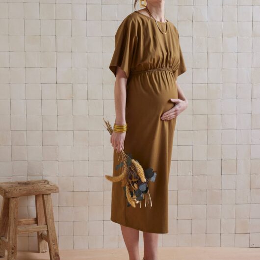 Long Organic Cotton* Dress in Thick Jersey Knit for Maternity olive