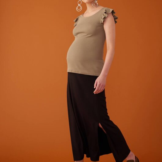 Long Skirt in Jersey Knit for Maternity, ENVIE DE FRAISE black