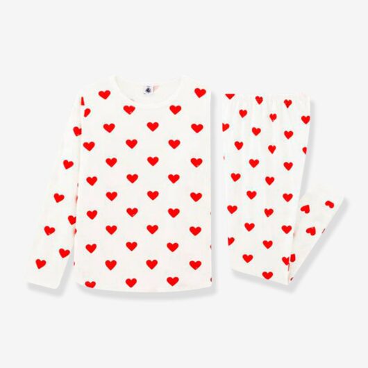 Long Sleeve Heart Pyjamas in Organic Cotton for Girls, by Petit Bateau white light all over printed