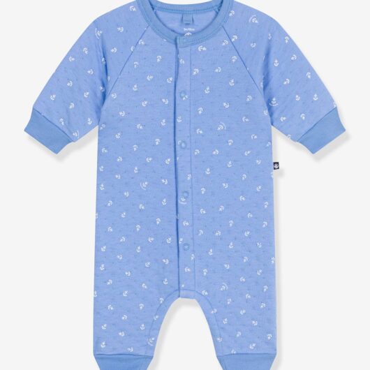 Long Sleeve Jumpsuit for Babies, Small Anchors Print, PETIT BATEAU blue