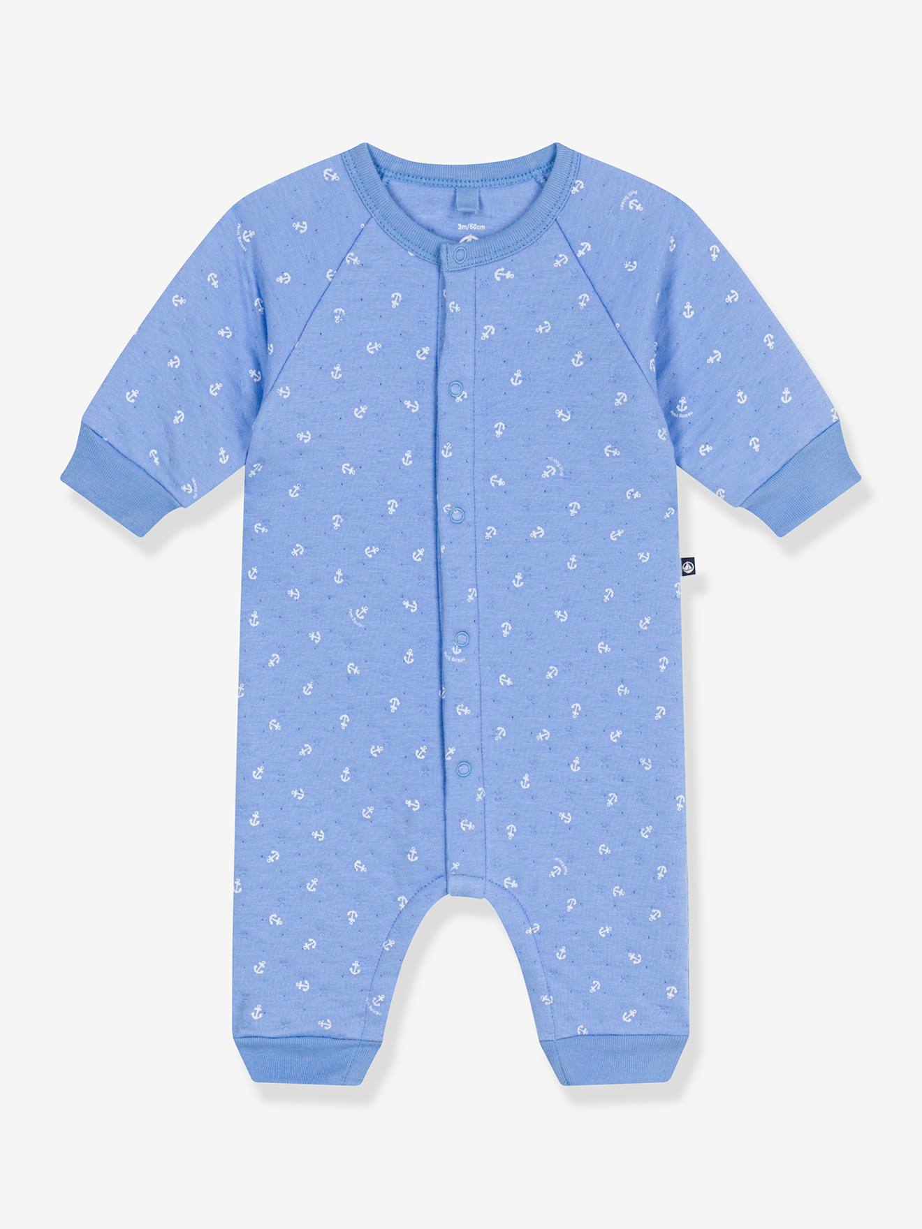 Long Sleeve Jumpsuit for Babies, Small Anchors Print, PETIT BATEAU blue