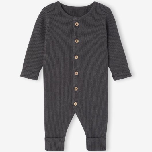 Long Sleeve Jumpsuit in Rib Knit for Babies anthracite