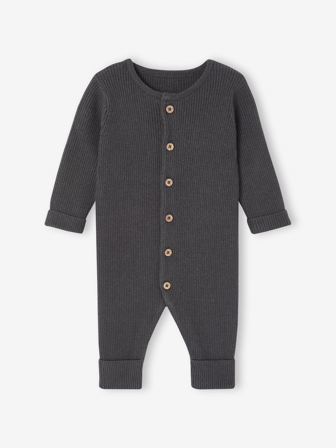Long Sleeve Jumpsuit in Rib Knit for Babies anthracite