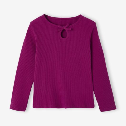 Long-Sleeved Ribbed Knit T-Shirt for Girls purple clover