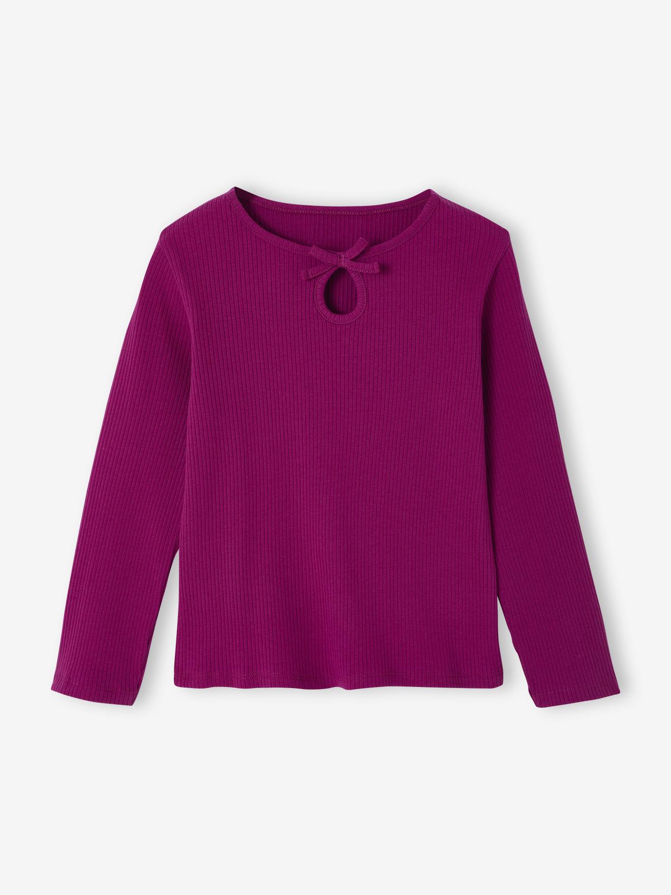 Long-Sleeved Ribbed Knit T-Shirt for Girls purple clover