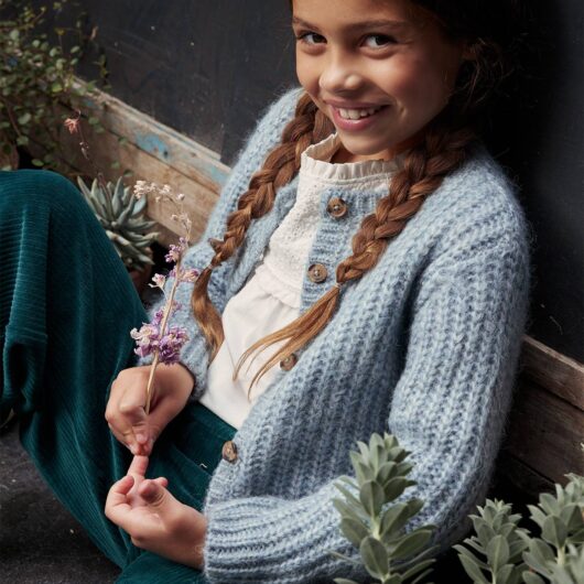 Loose-Fitting Soft Knit Cardigan for Girls petrol blue