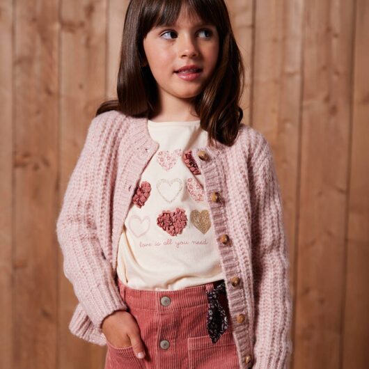 Loose-Fitting Soft Knit Cardigan for Girls rosy