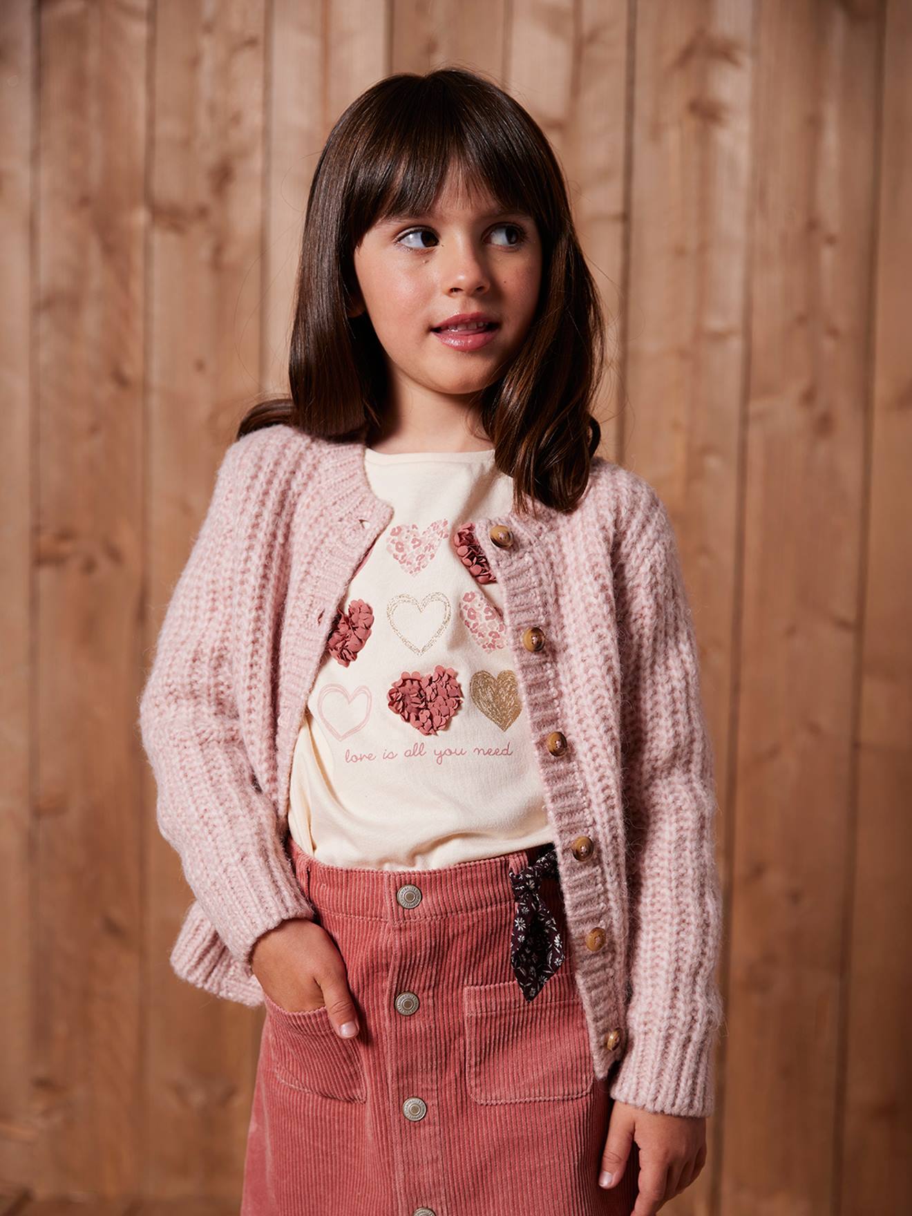 Loose-Fitting Soft Knit Cardigan for Girls rosy