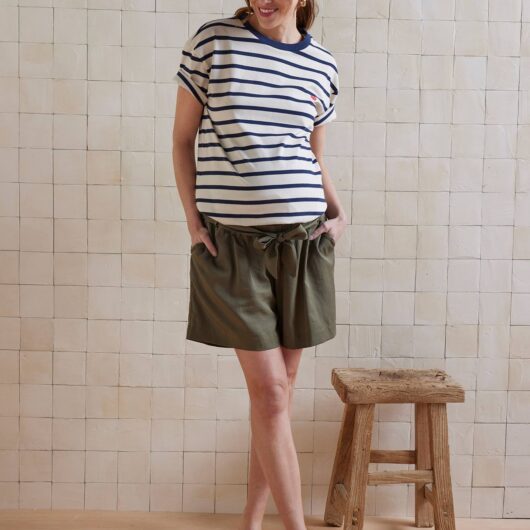 Lyocell Shorts with Belly Band for Maternity khaki