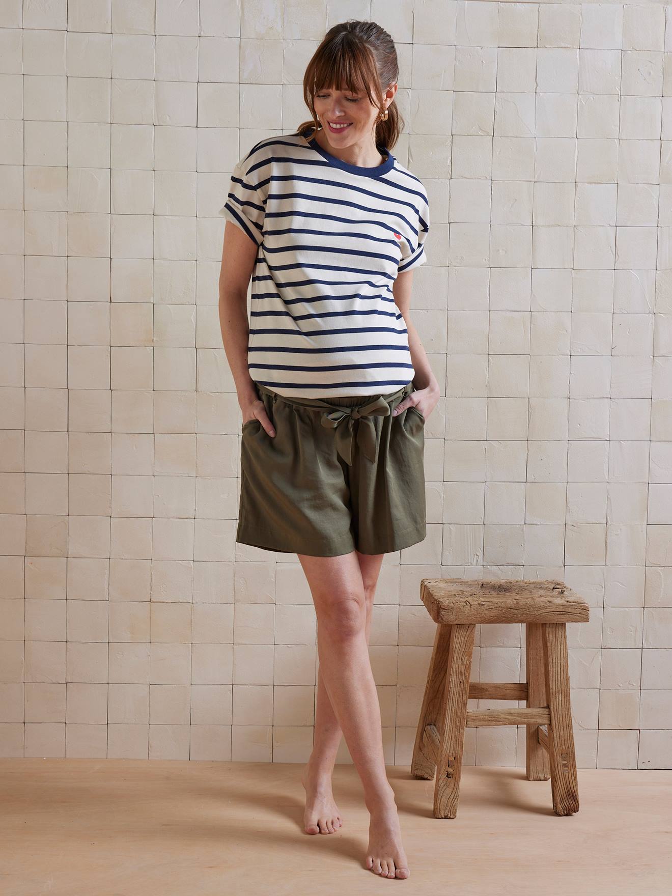Lyocell Shorts with Belly Band for Maternity khaki